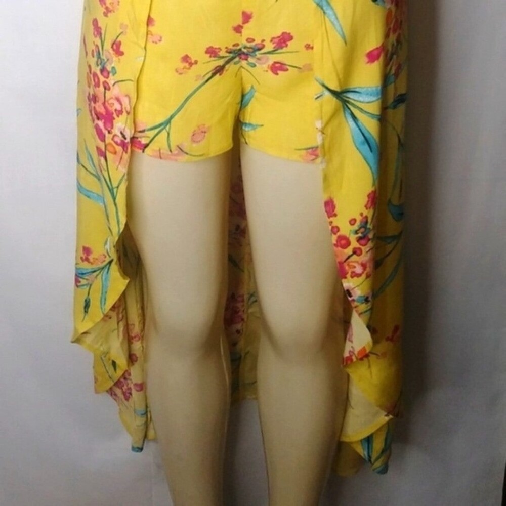 Yellow Tropical Floral Shorts With Skirt  L